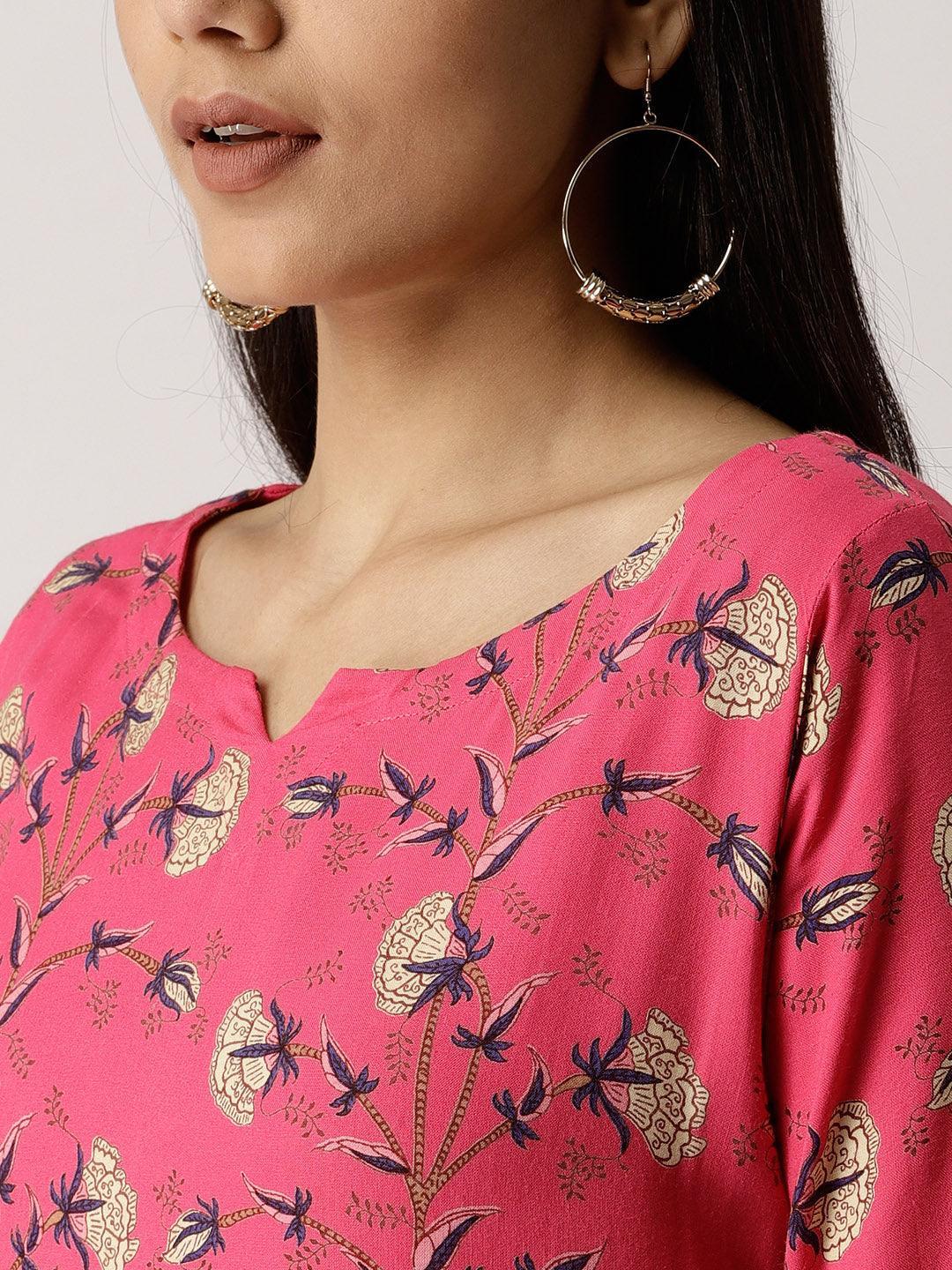 Pink Printed Rayon Kurta - ShopLibas