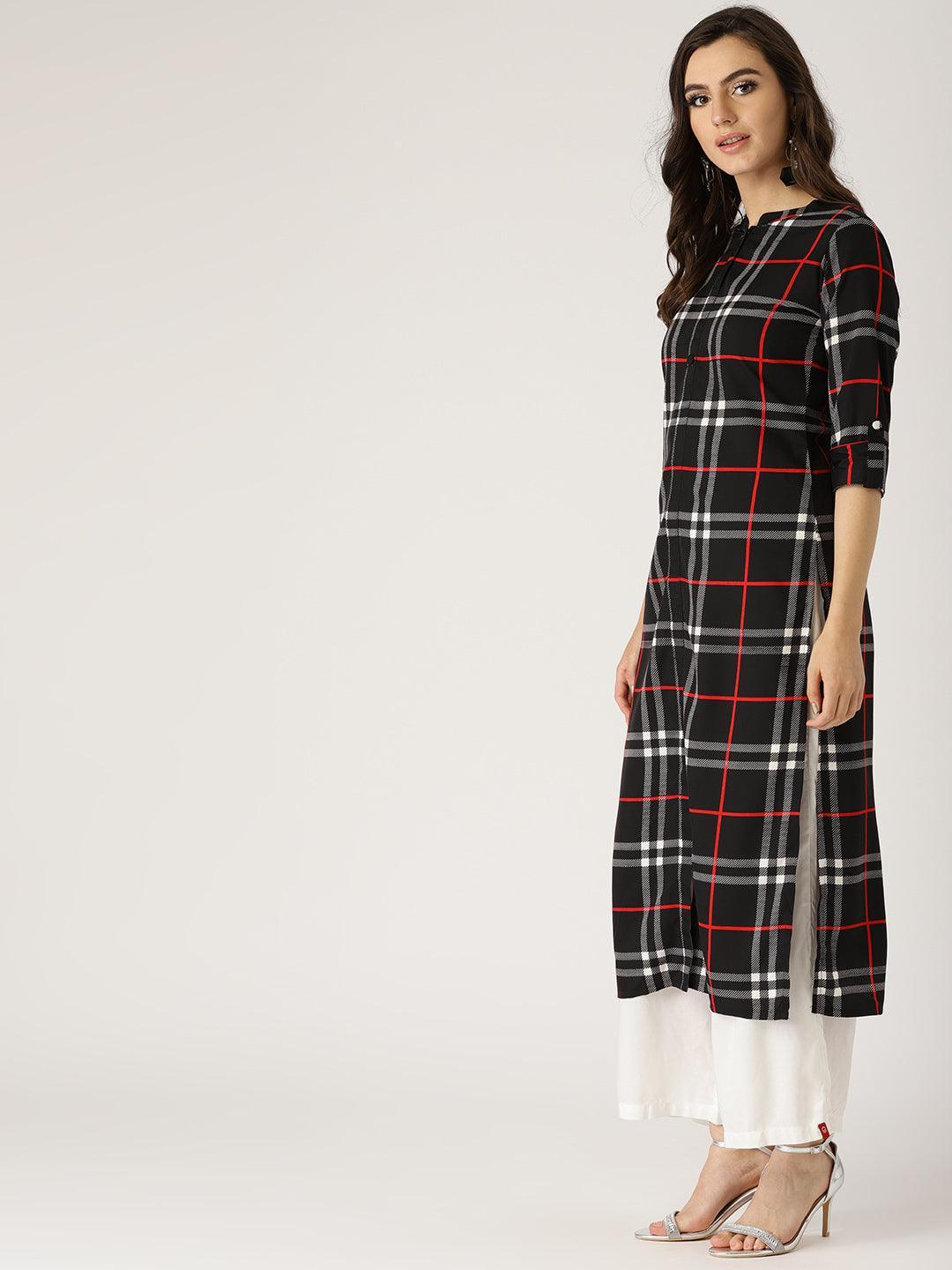 Black Checkered Crepe Kurta - ShopLibas