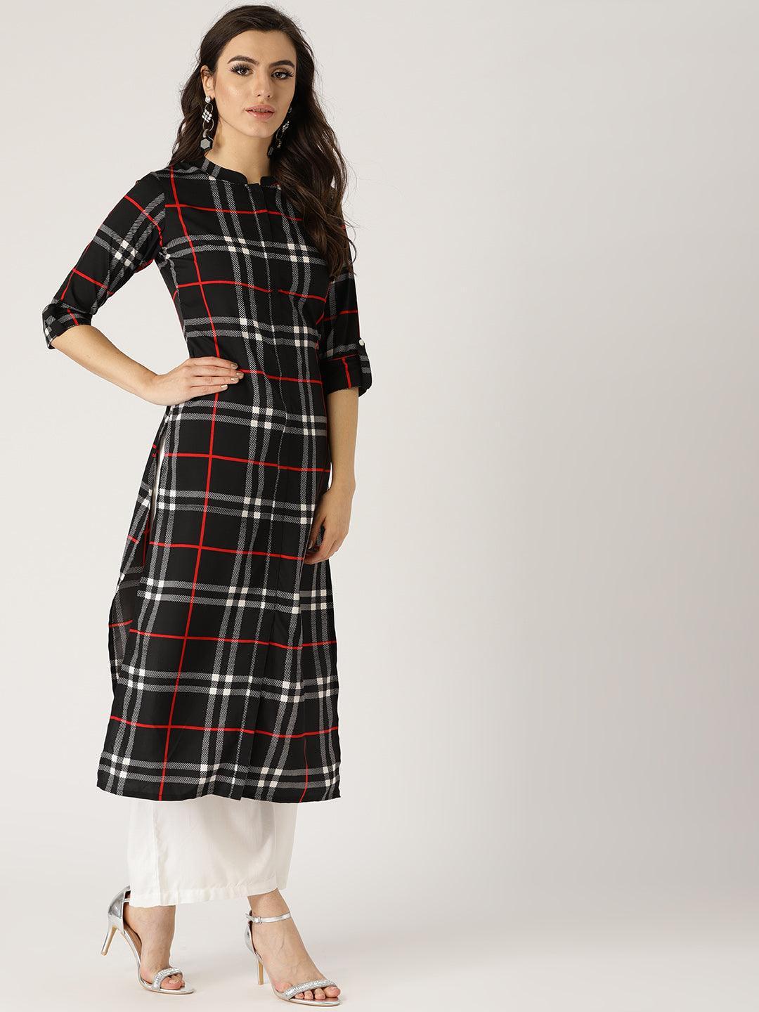 Black Checkered Crepe Kurta