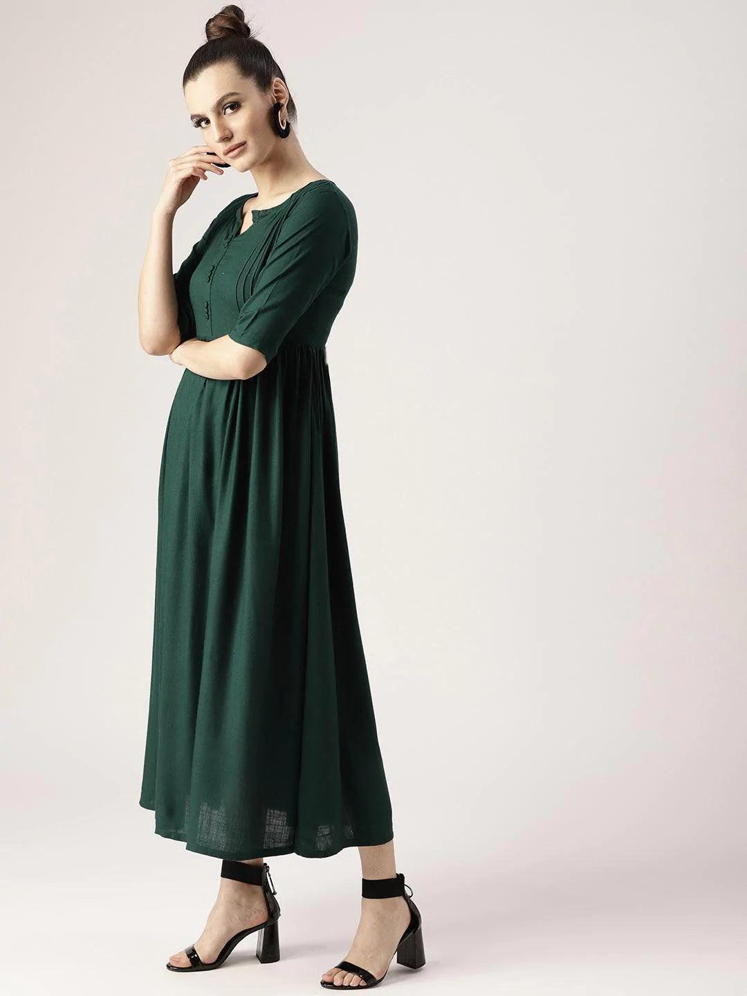 Green Solid Rayon Kurta - ShopLibas