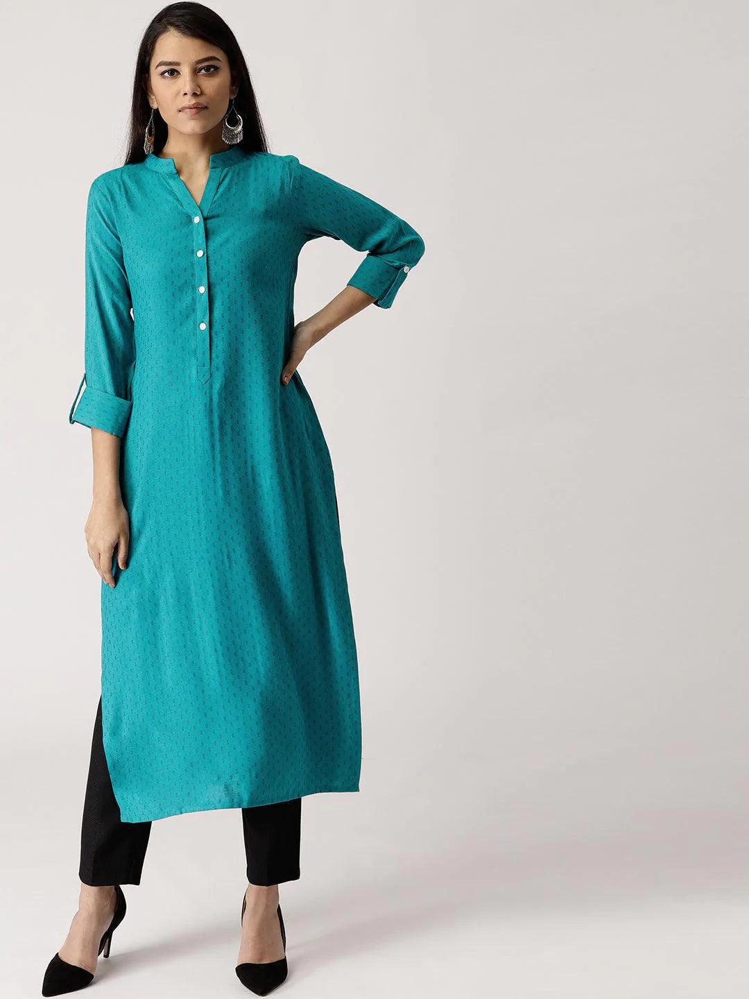 Blue Woven Design Rayon Kurta