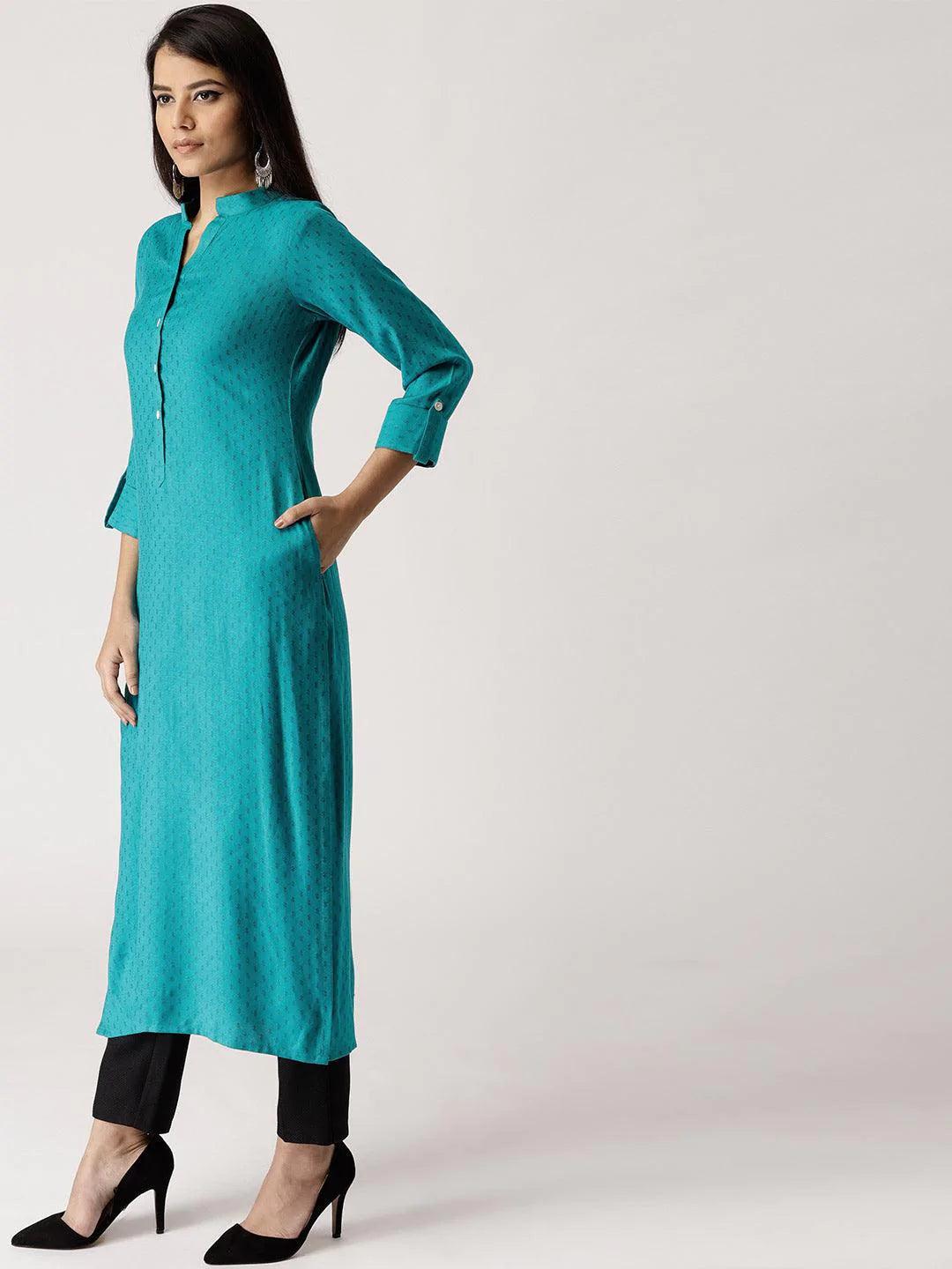 Blue Woven Design Rayon Kurta