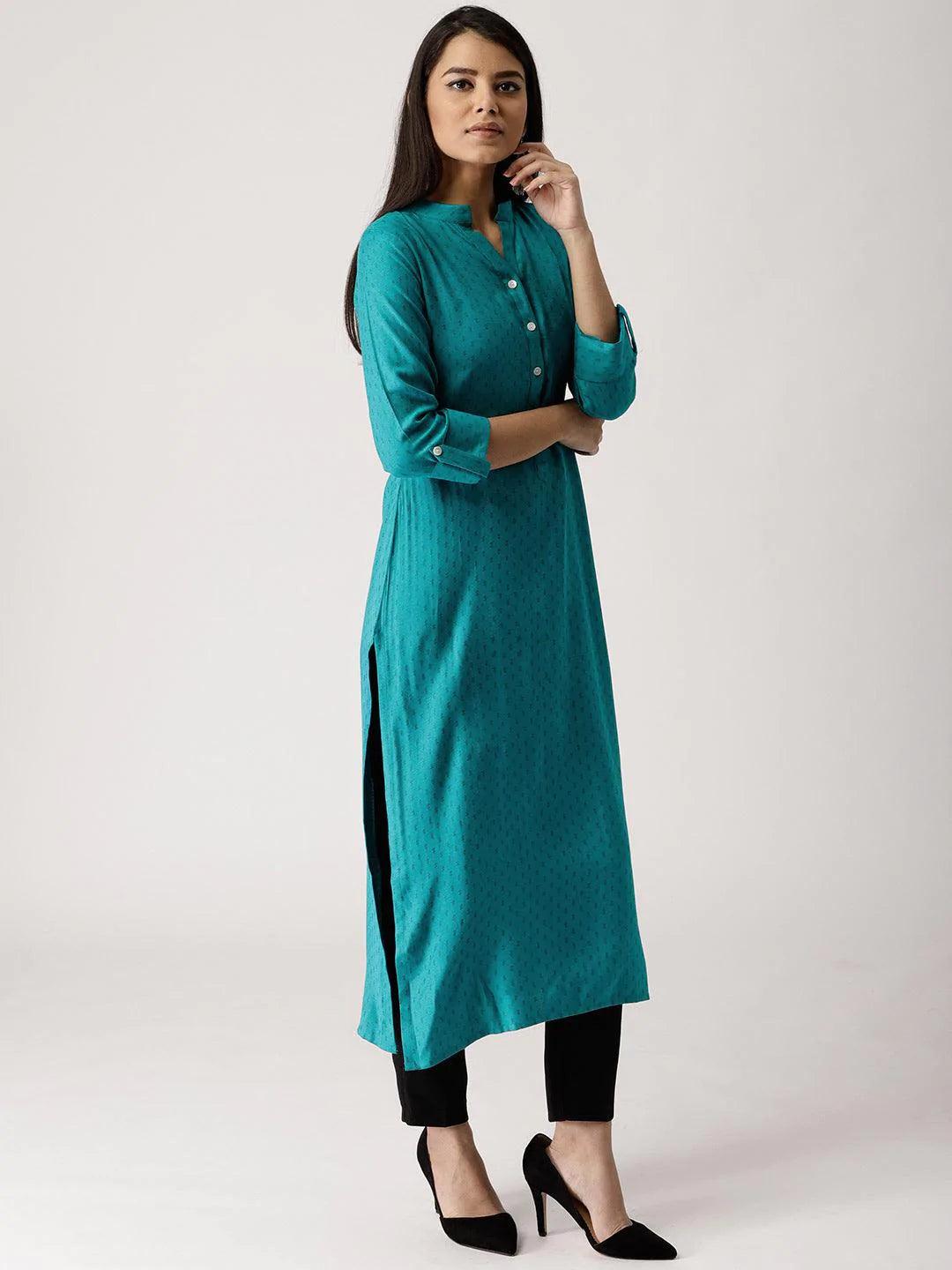 Blue Woven Design Rayon Kurta