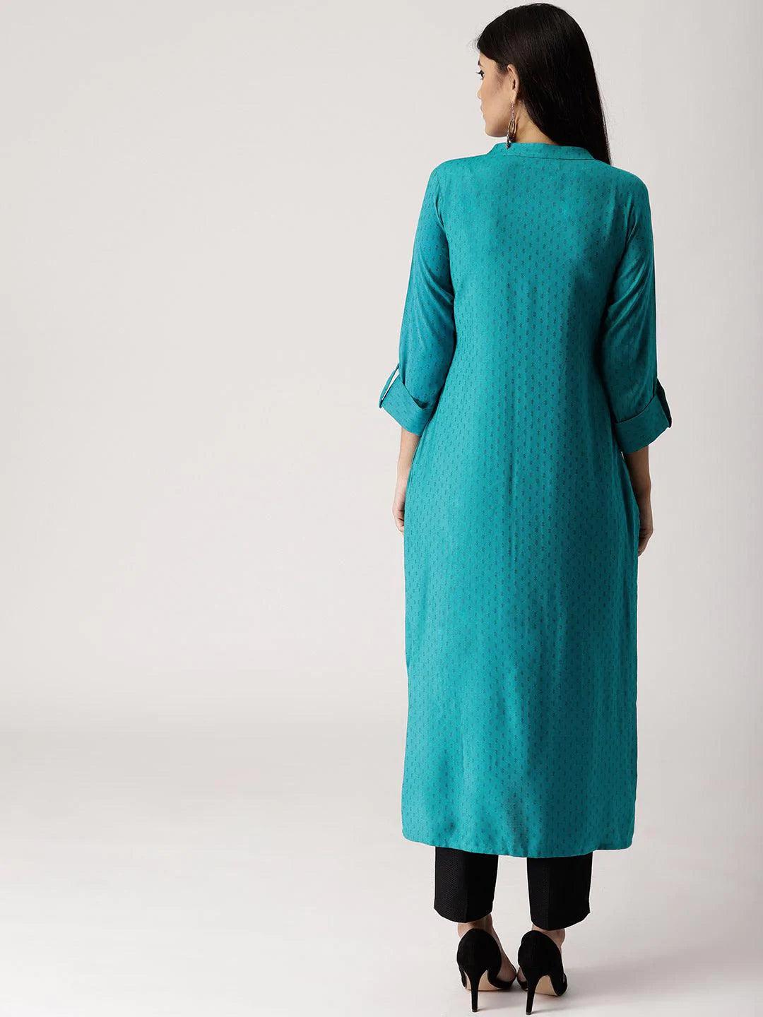 Blue Woven Design Rayon Kurta