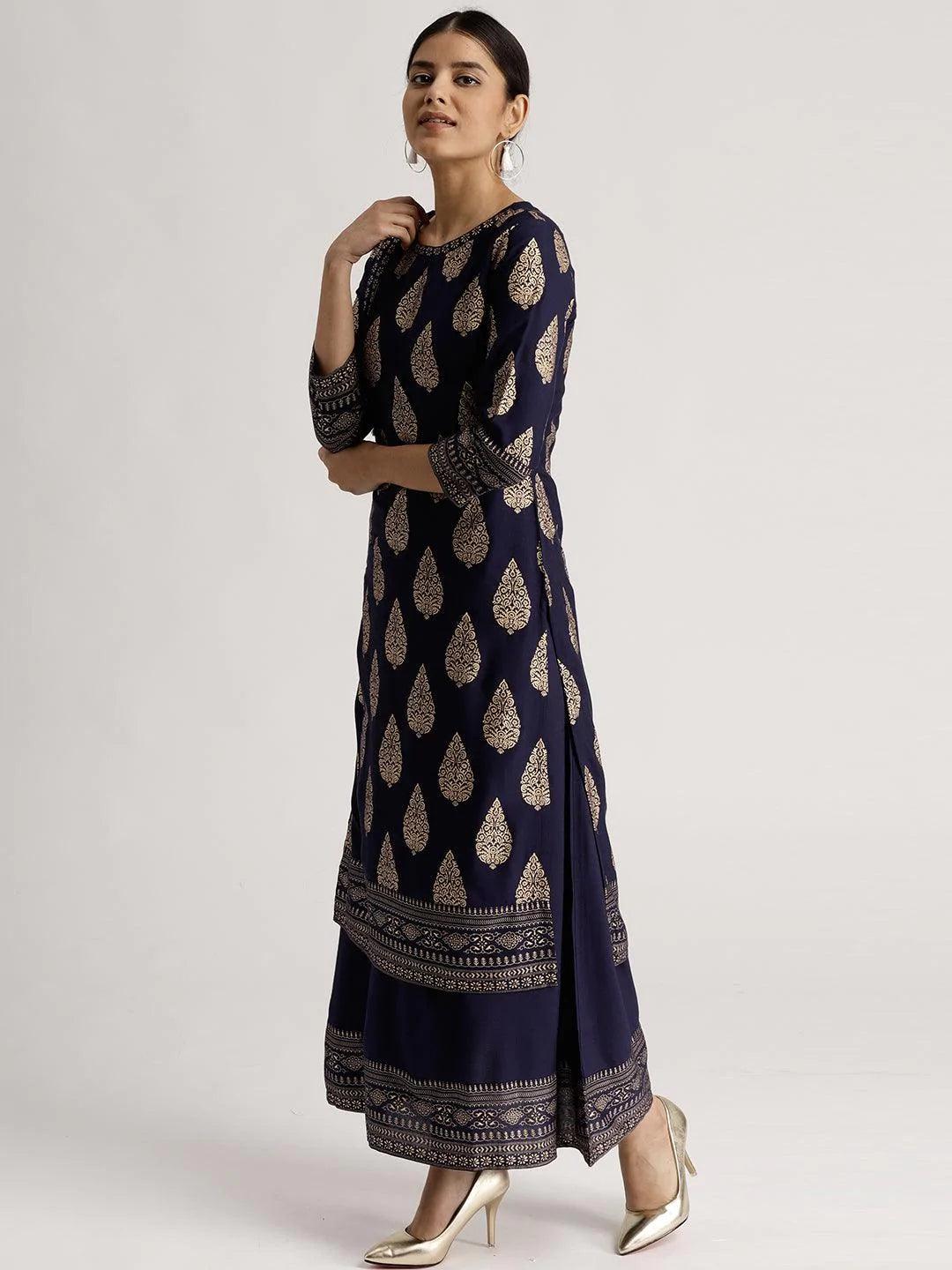 Blue Printed Rayon Kurta