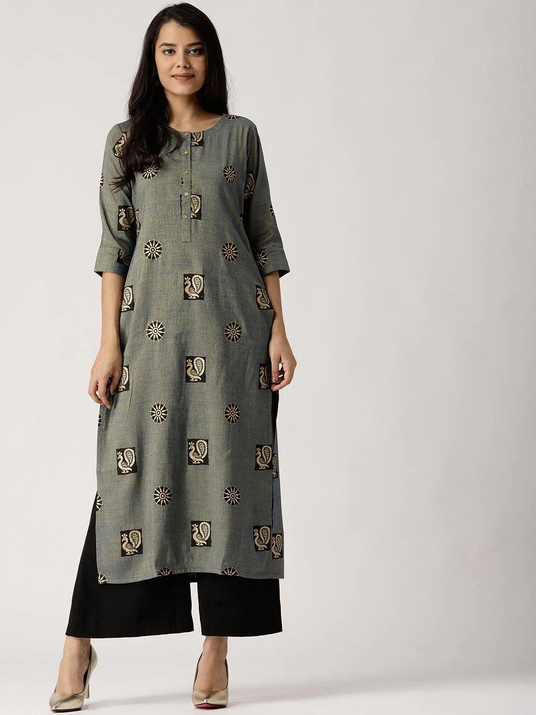 Blue Printed Rayon Kurta - ShopLibas