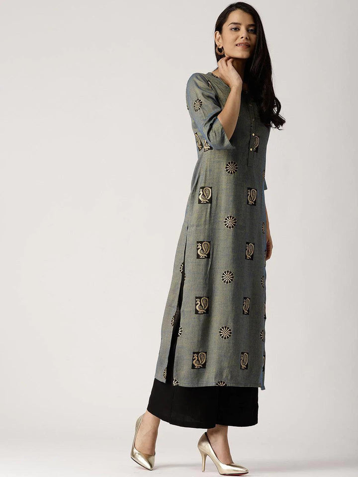 Blue Printed Rayon Kurta - ShopLibas