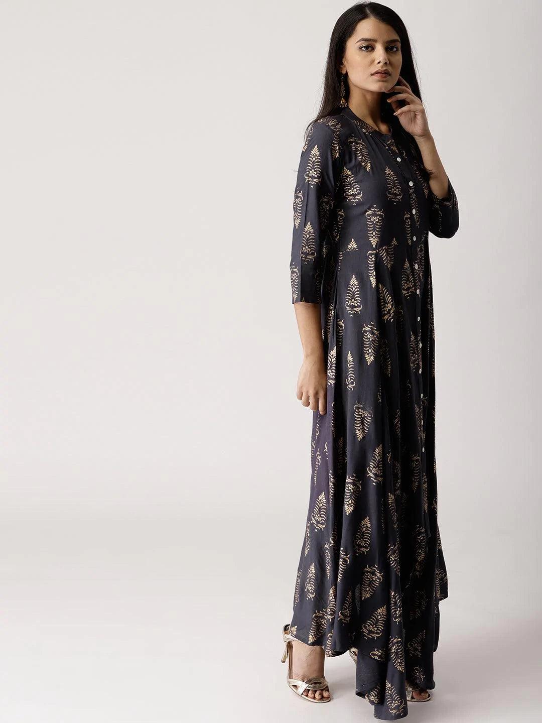 Grey Printed Rayon Kurta