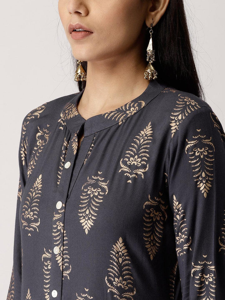 Grey Printed Rayon Kurta - ShopLibas