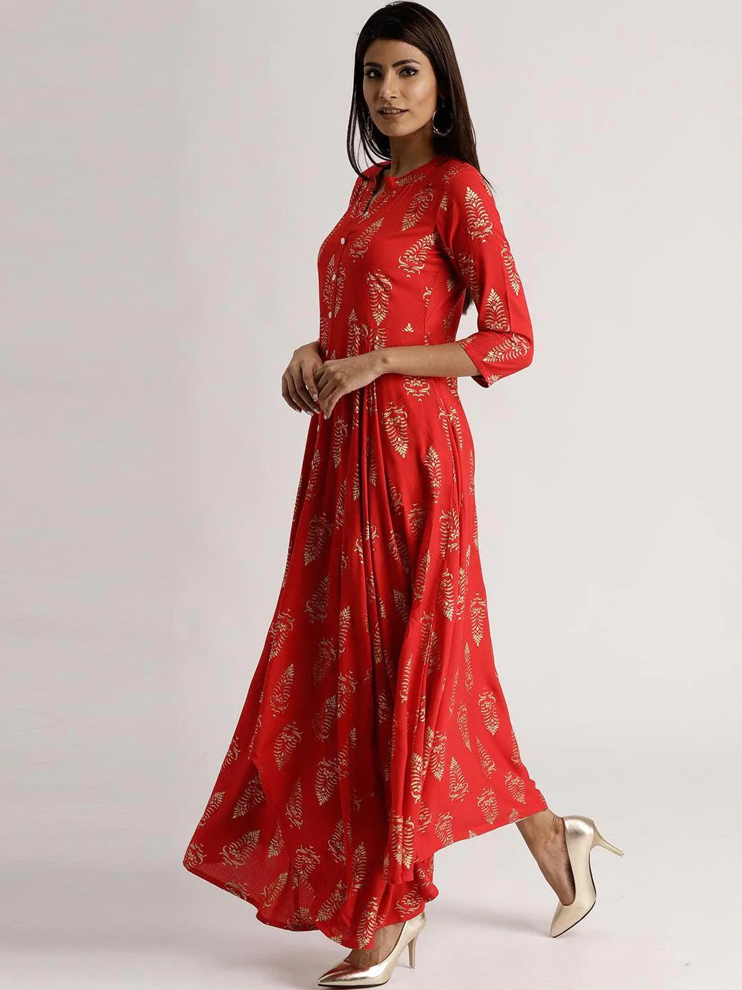 Red Printed Rayon Dress