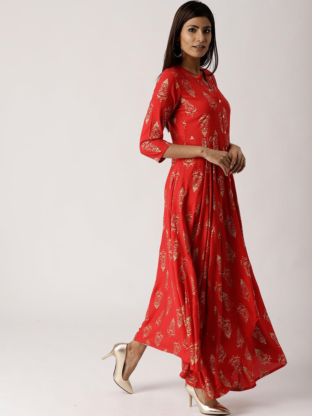 Red Printed Rayon Dress