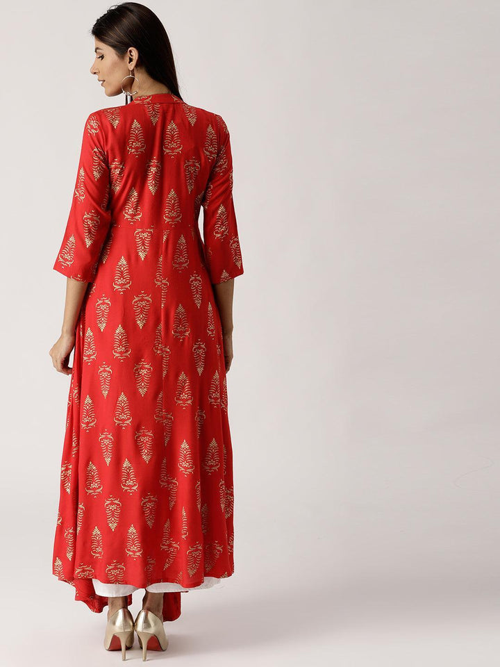 Red Printed Rayon Dress - ShopLibas