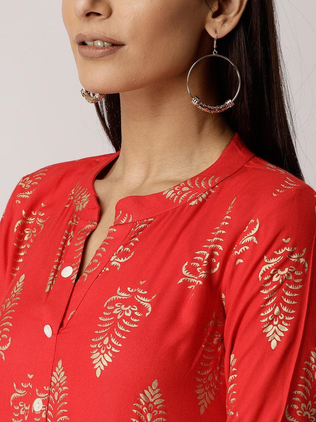 Red Printed Rayon Dress