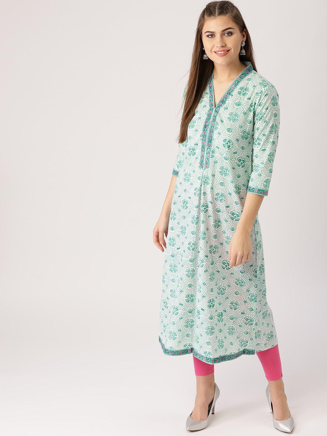 Green Printed Cotton Kurta - ShopLibas