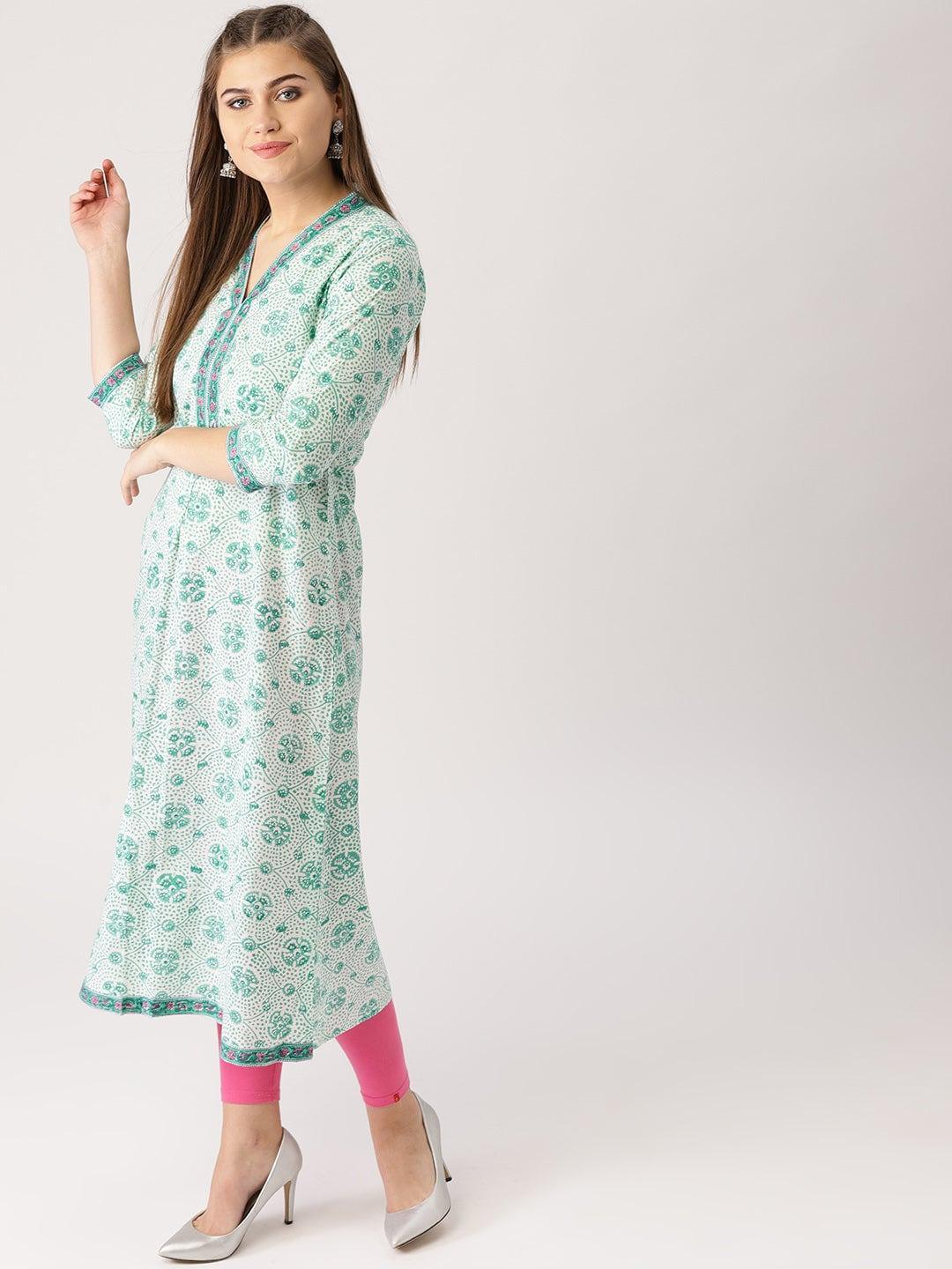 Green Printed Cotton Kurta - ShopLibas