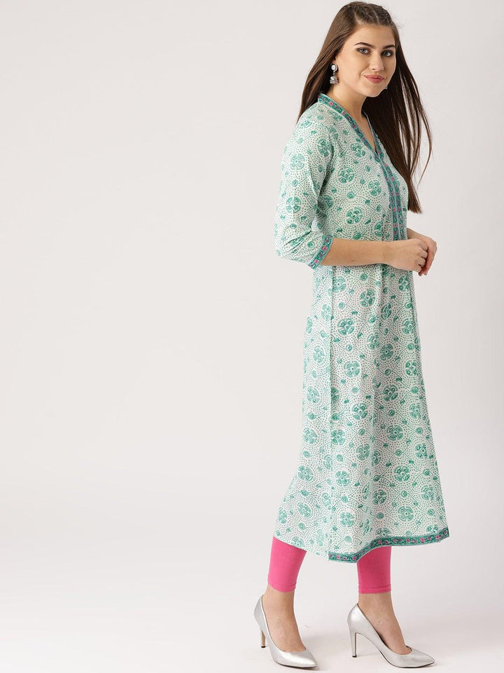 Green Printed Cotton Kurta - ShopLibas