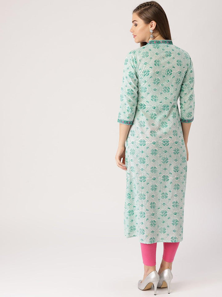 Green Printed Cotton Kurta - ShopLibas