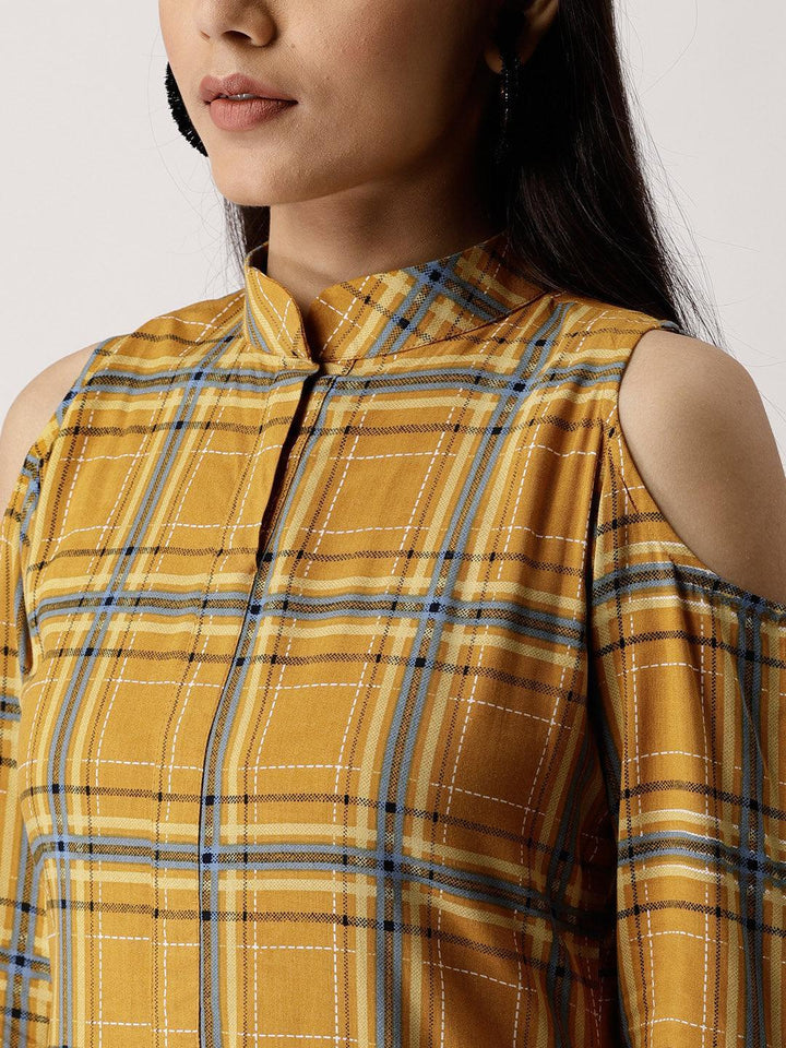 Yellow Checkered Rayon Kurta - ShopLibas