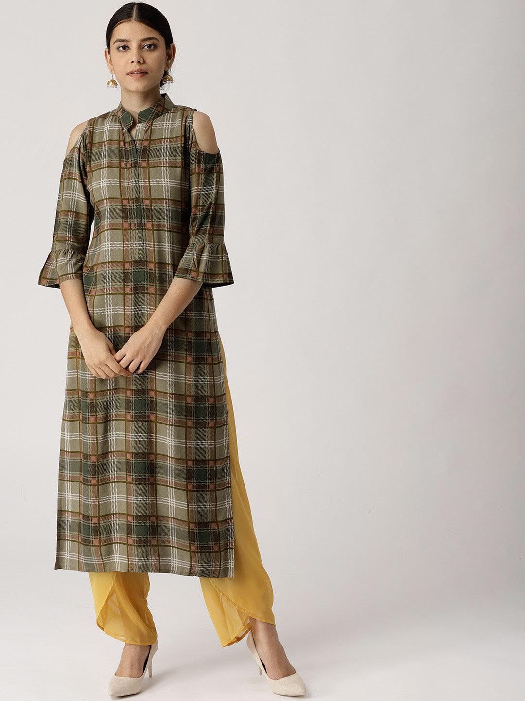 Multicoloured Checkered Rayon Kurta