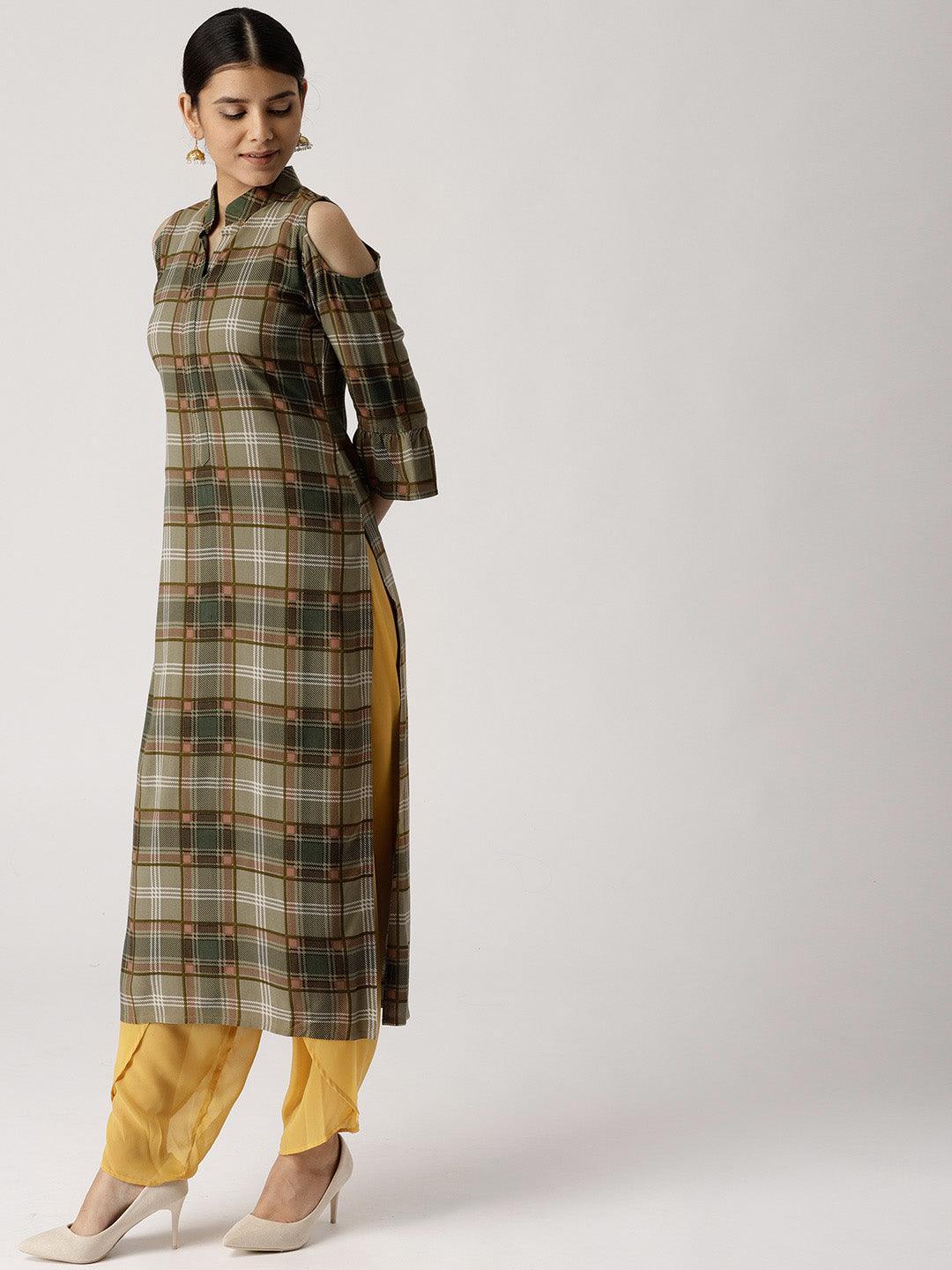 Multicoloured Checkered Rayon Kurta