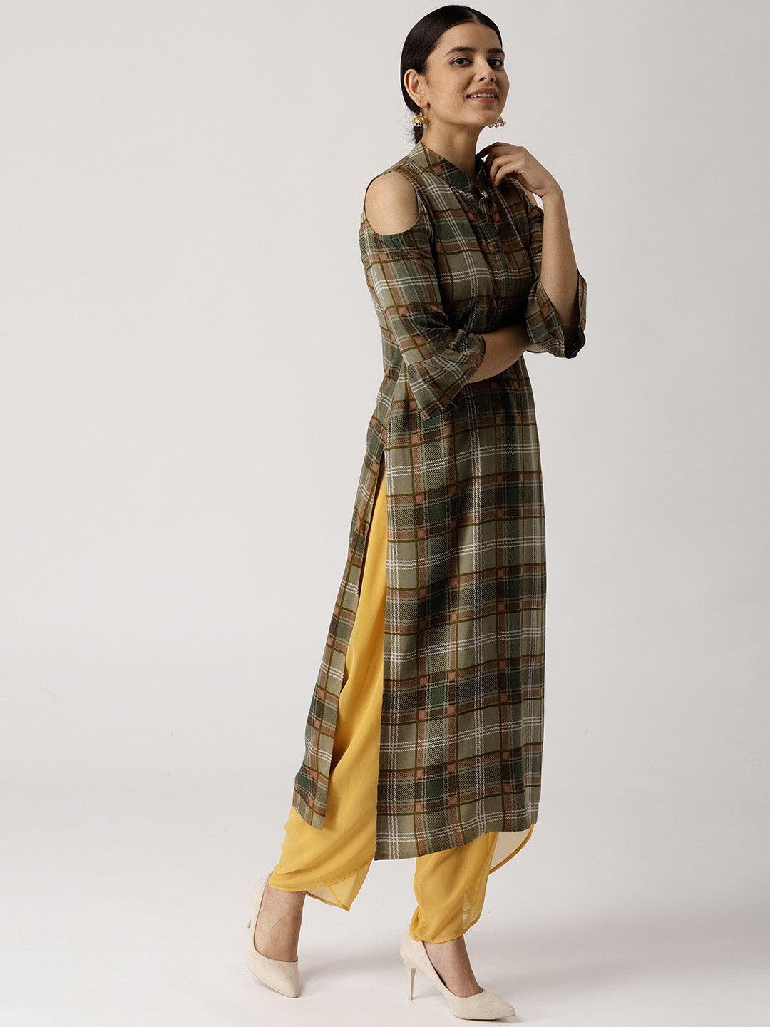 Multicoloured Checkered Rayon Kurta