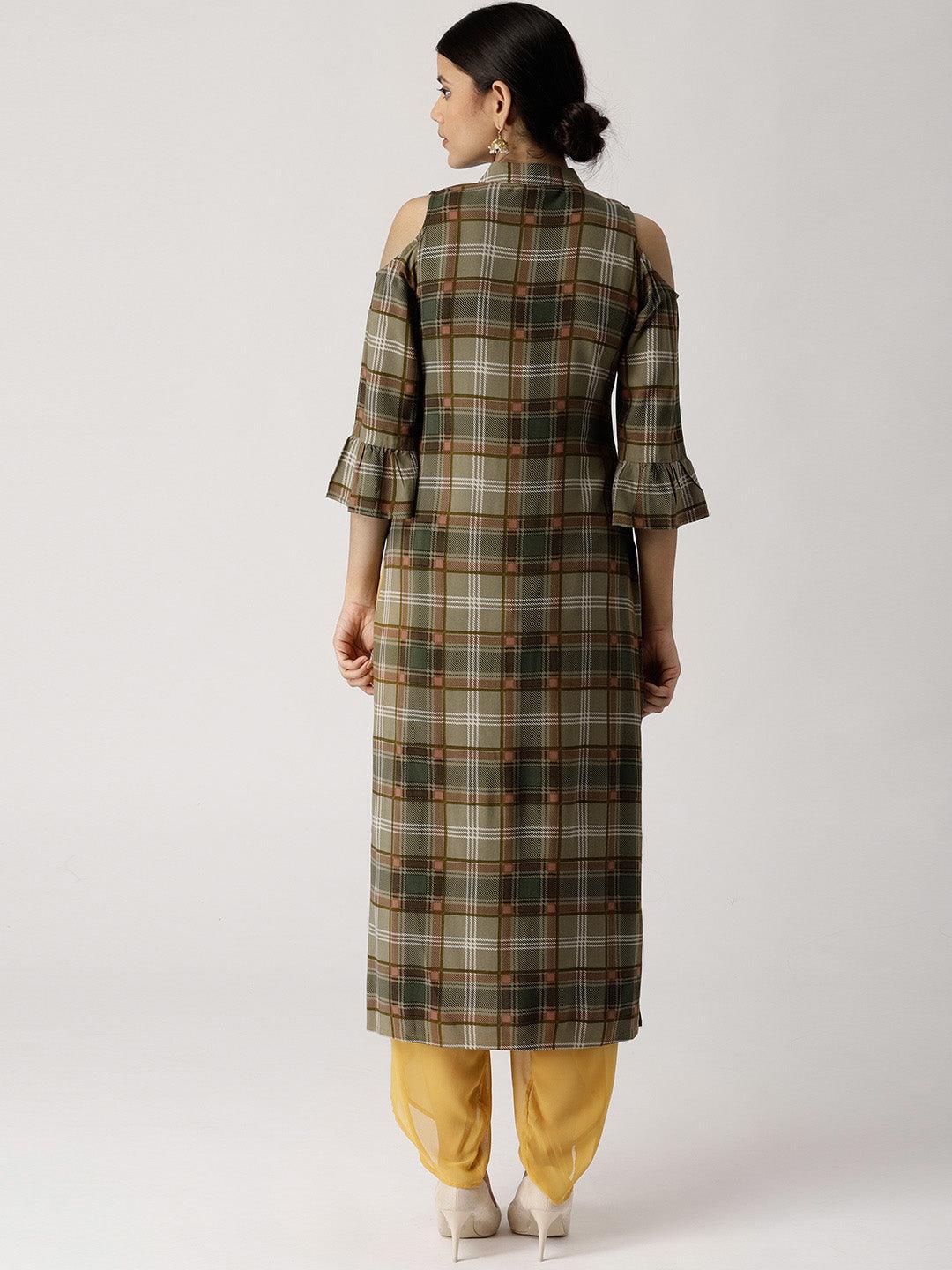 Multicoloured Checkered Rayon Kurta