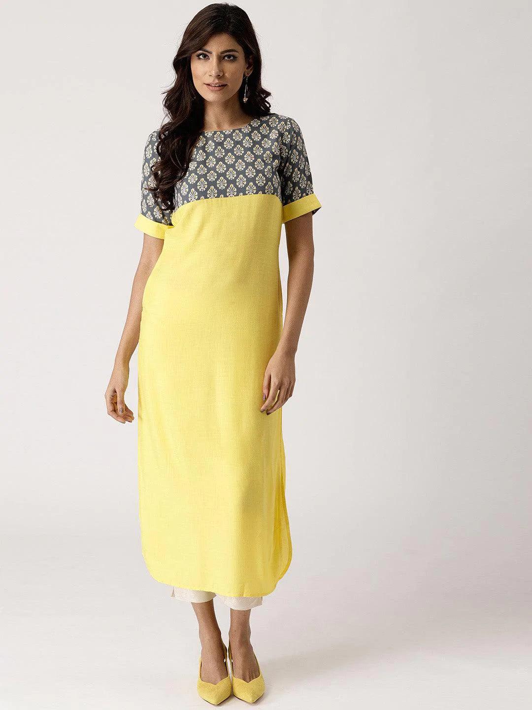 Yellow Solid Rayon Kurta - ShopLibas