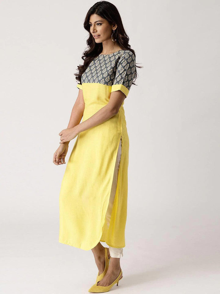 Yellow Solid Rayon Kurta - ShopLibas