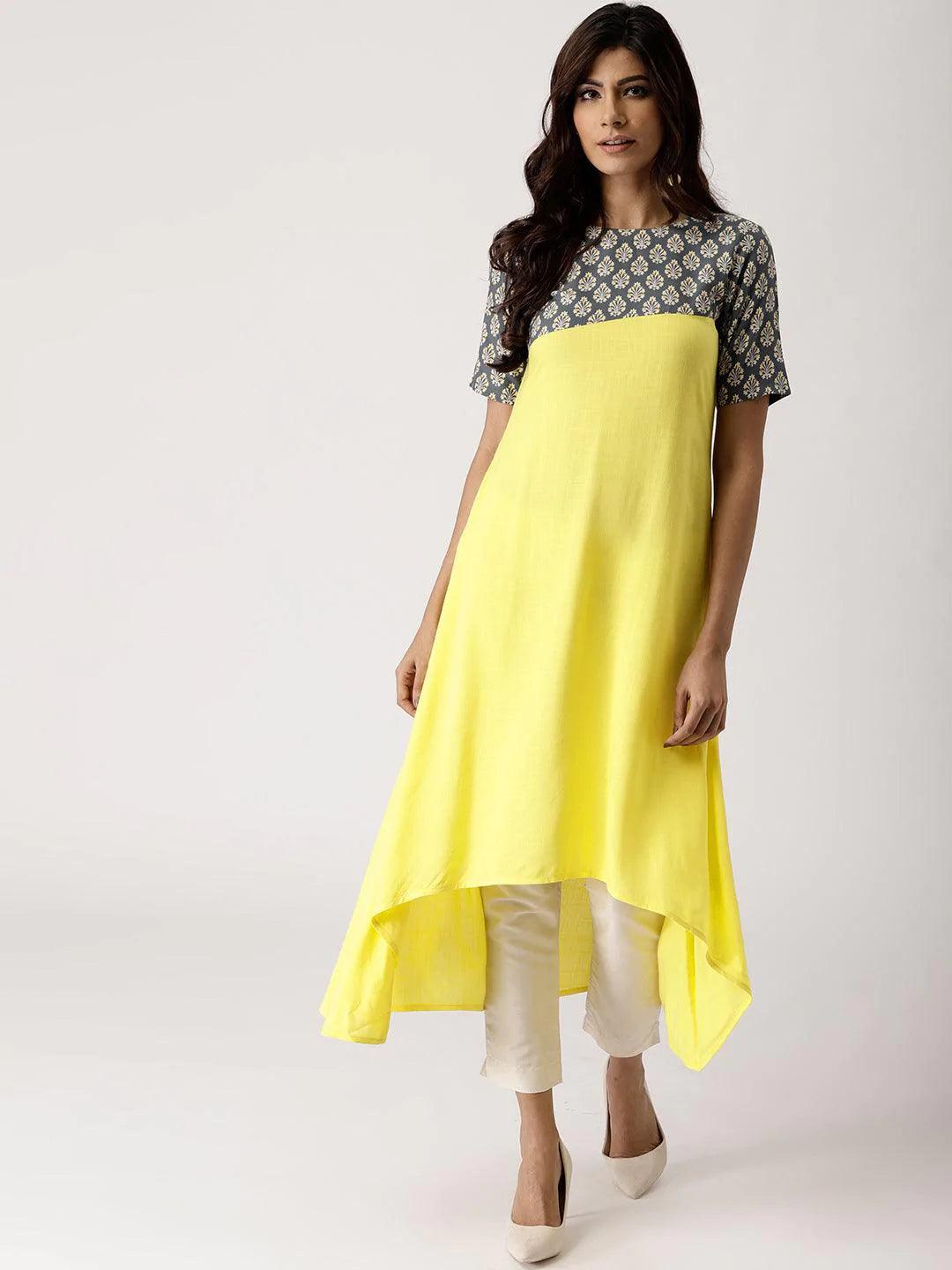 Yellow Solid Rayon Kurta - ShopLibas