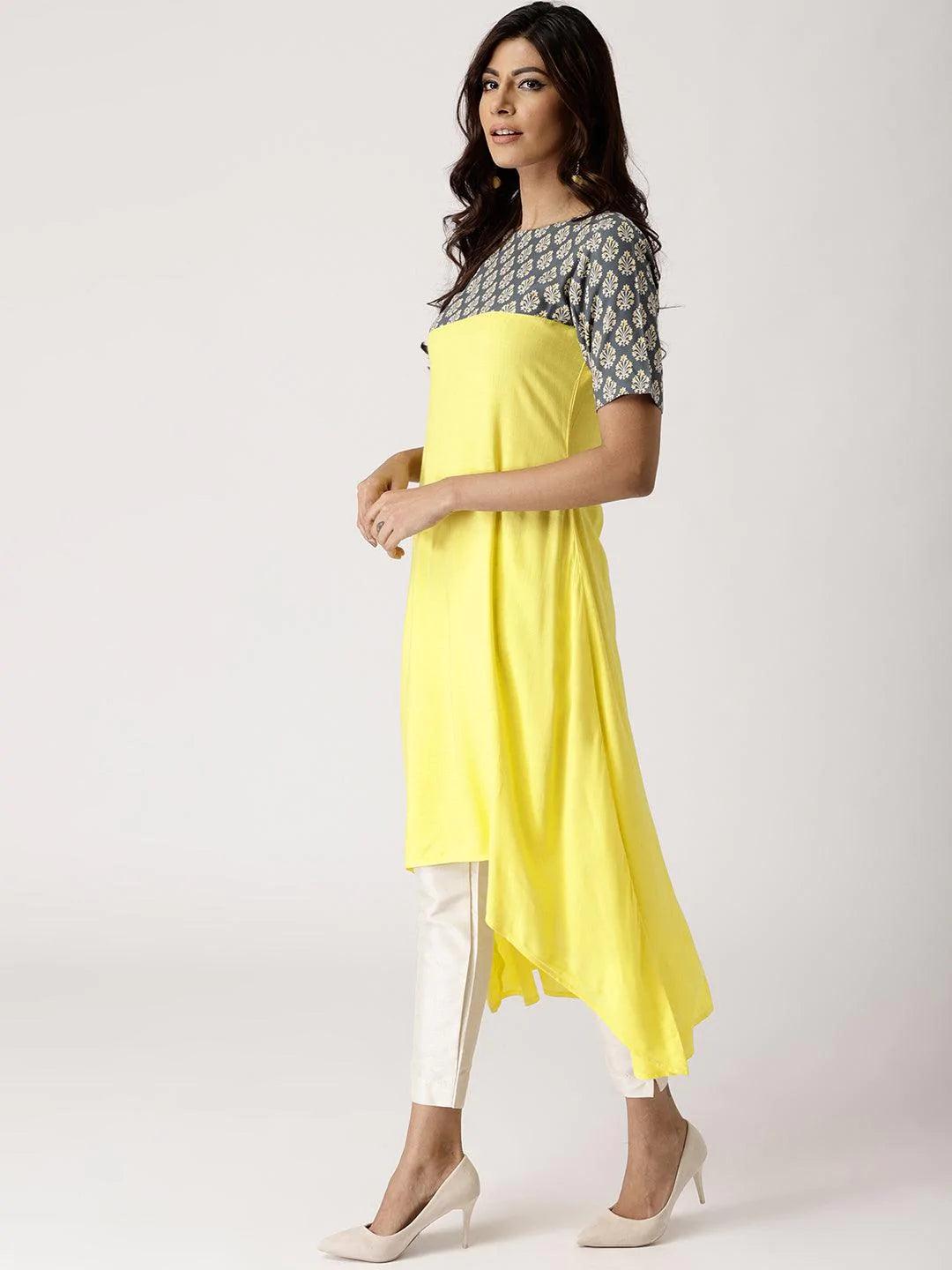 Yellow Solid Rayon Kurta - ShopLibas