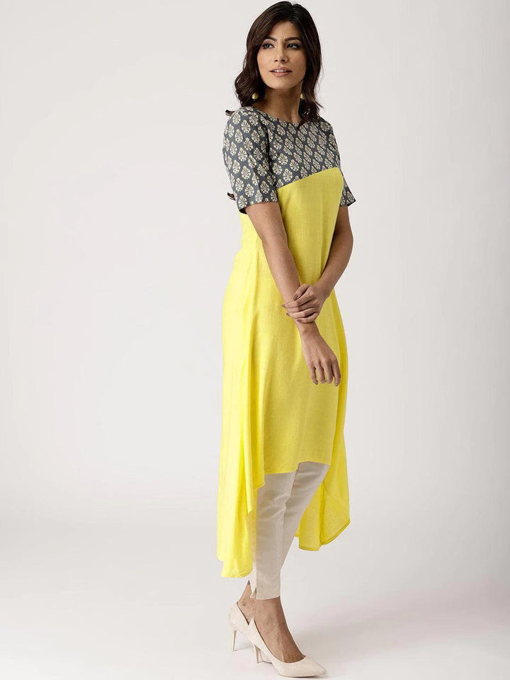 Yellow Solid Rayon Kurta - ShopLibas