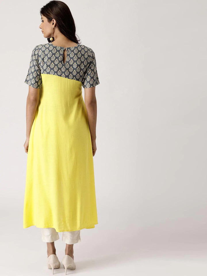 Yellow Solid Rayon Kurta - ShopLibas