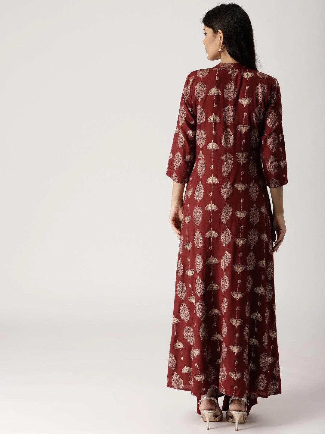 Maroon Printed Rayon Kurta