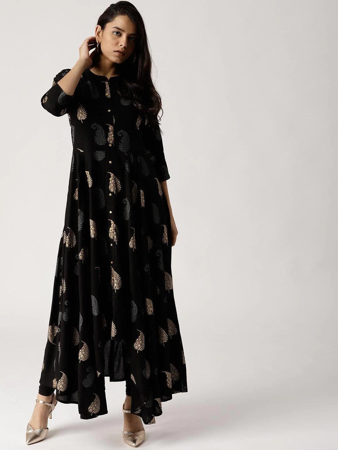 Black Printed Rayon Kurta