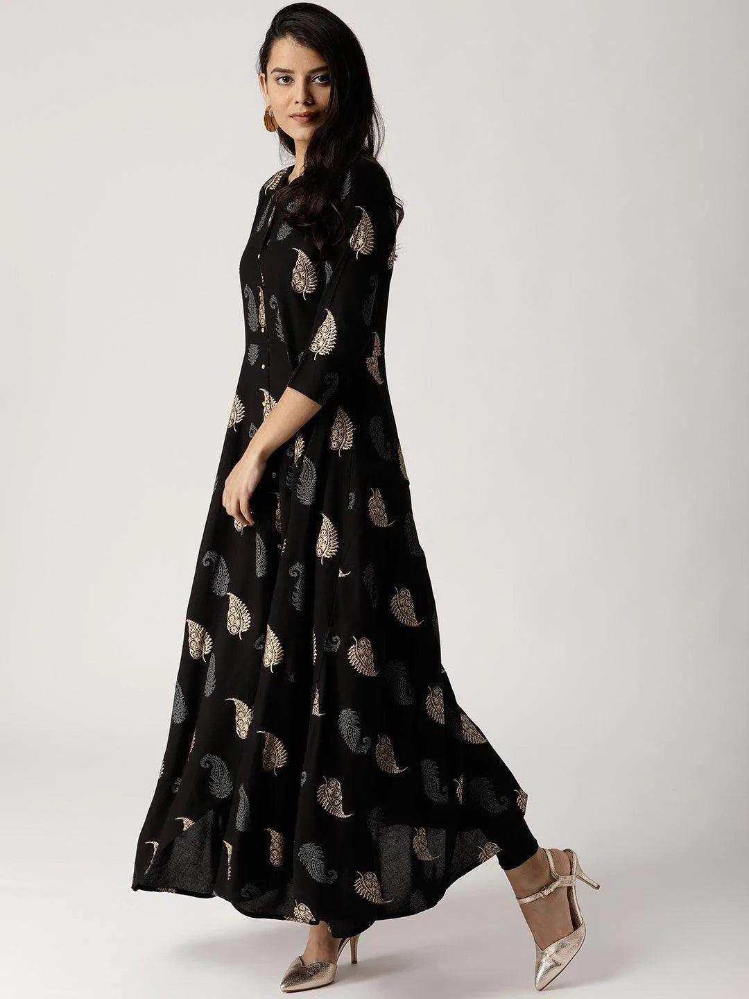 Black Printed Rayon Kurta