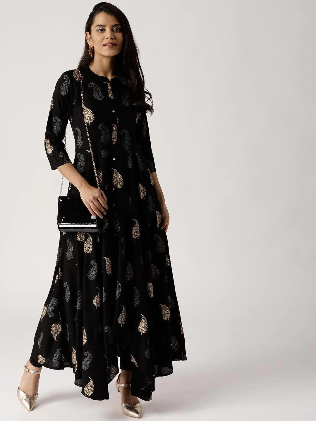 Black Printed Rayon Kurta