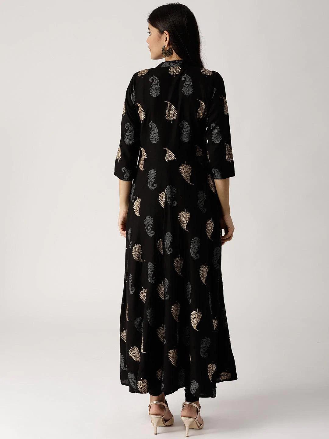 Black Printed Rayon Kurta