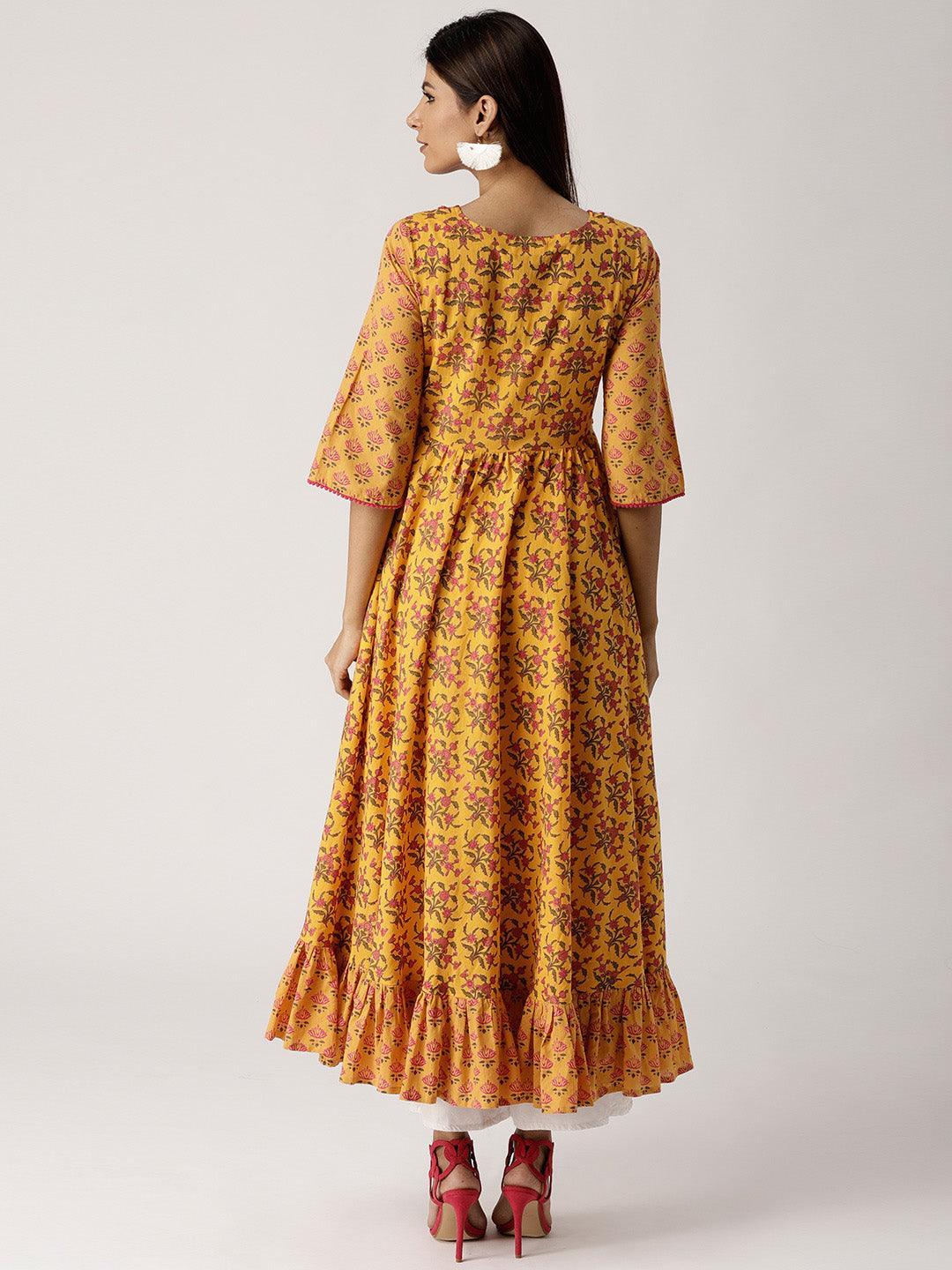 Yellow Printed Cotton Kurta