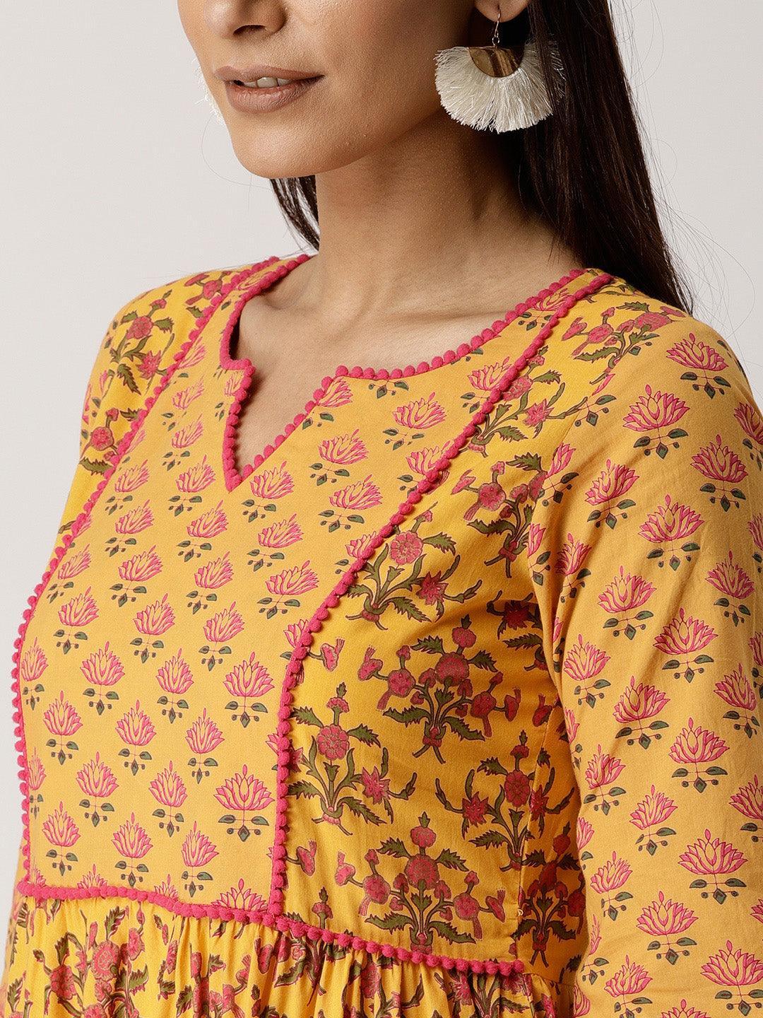 Yellow Printed Cotton Kurta