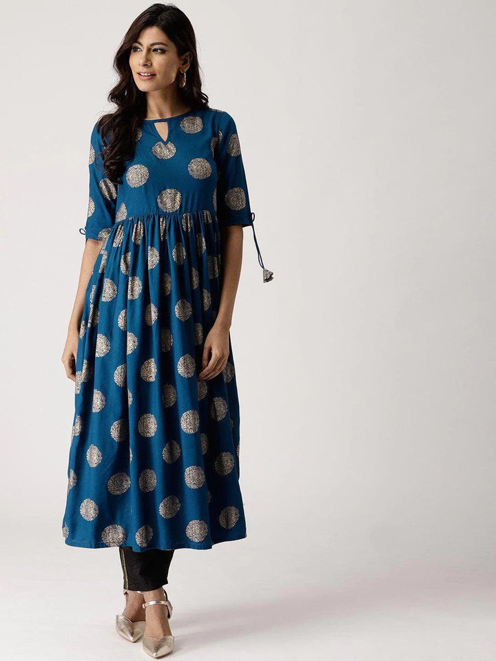 Blue Printed Rayon Kurta - ShopLibas