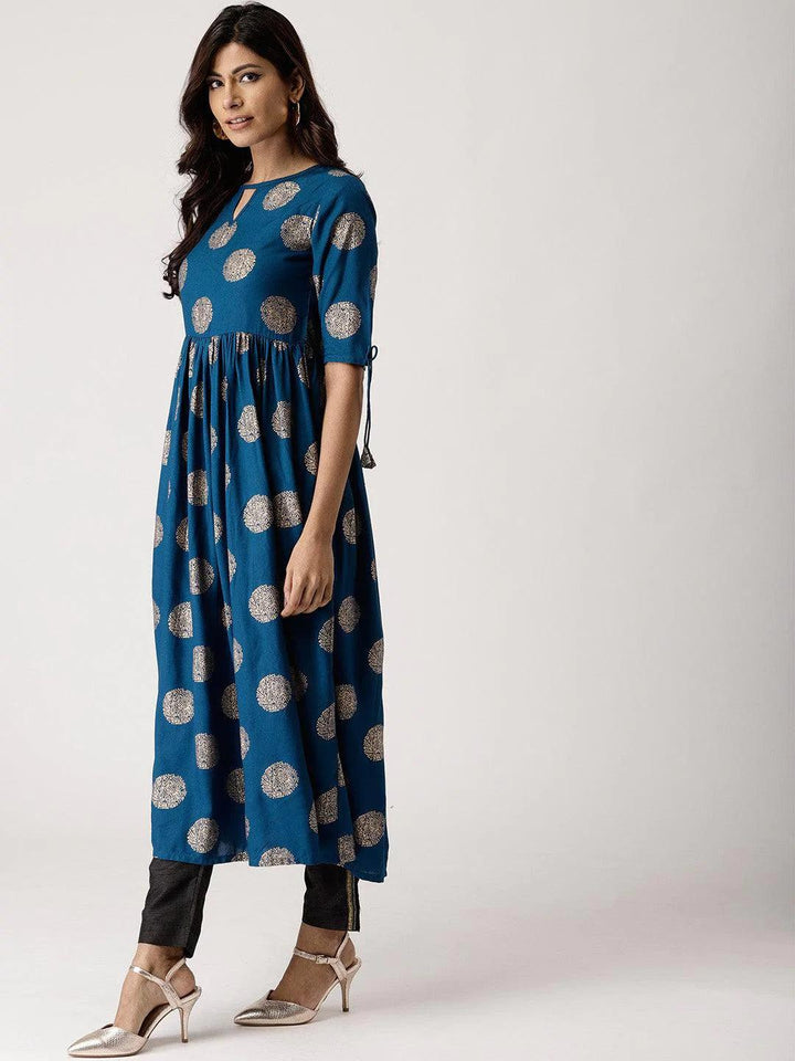 Blue Printed Rayon Kurta - ShopLibas