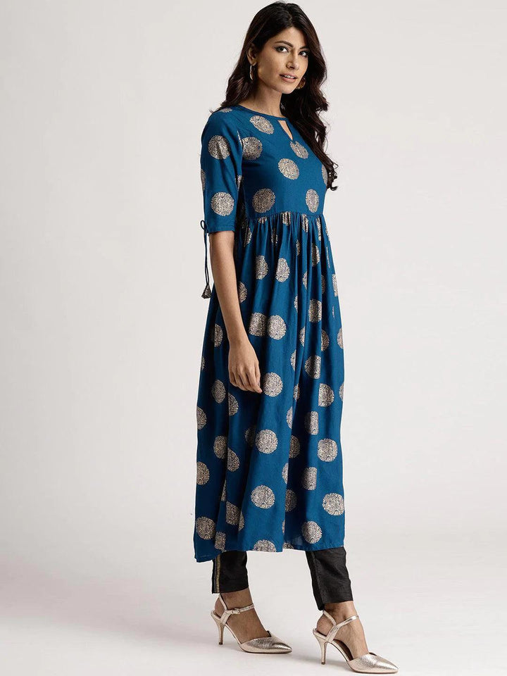 Blue Printed Rayon Kurta - ShopLibas