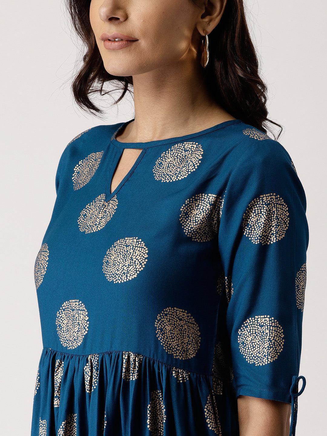 Blue Printed Rayon Kurta - ShopLibas