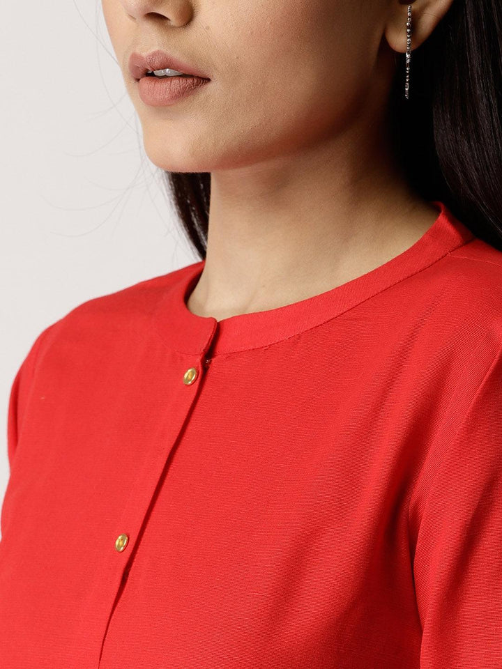 Red Solid Cotton Kurta - ShopLibas