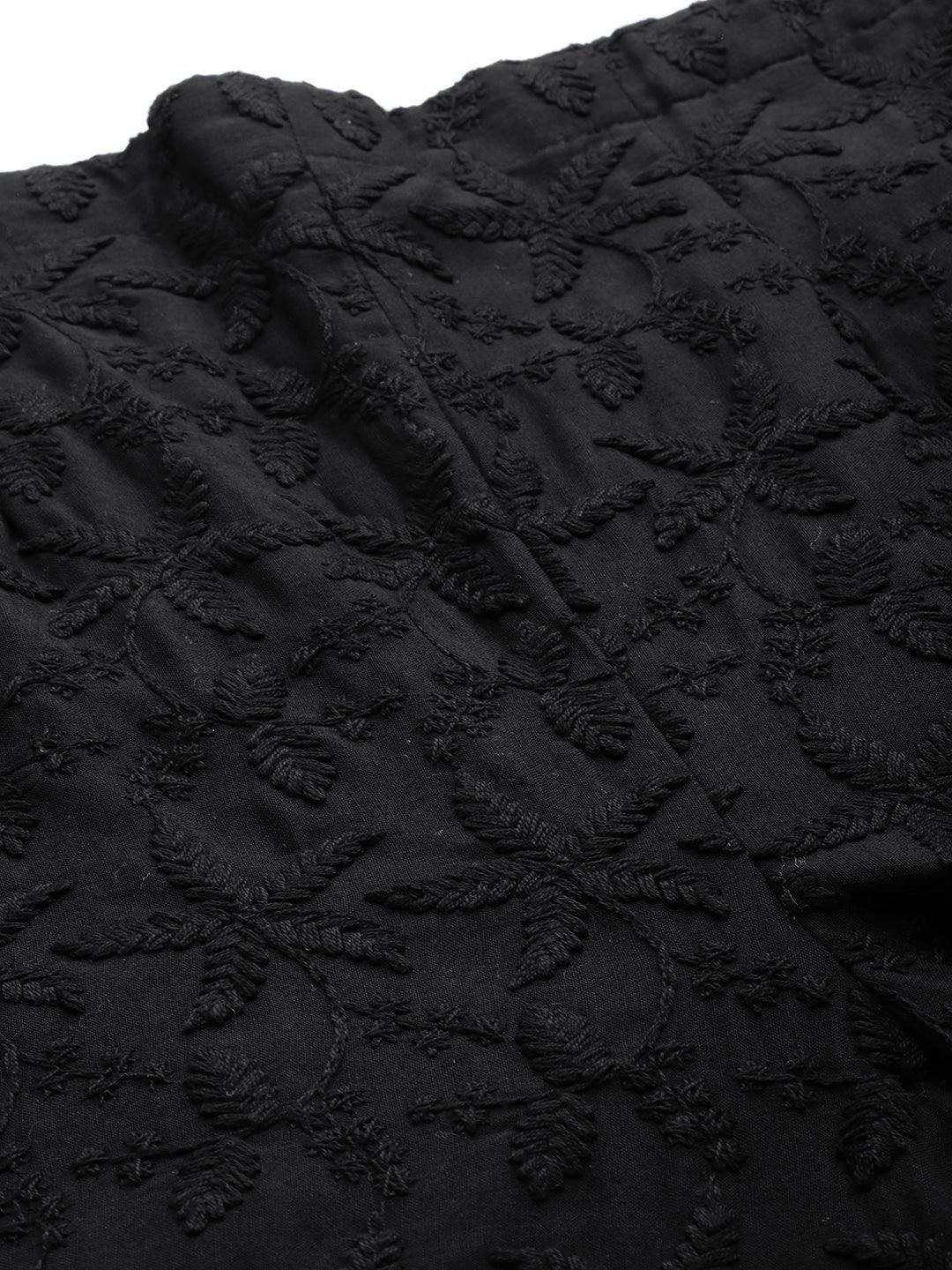 Black Embroidered Cotton Palazzos