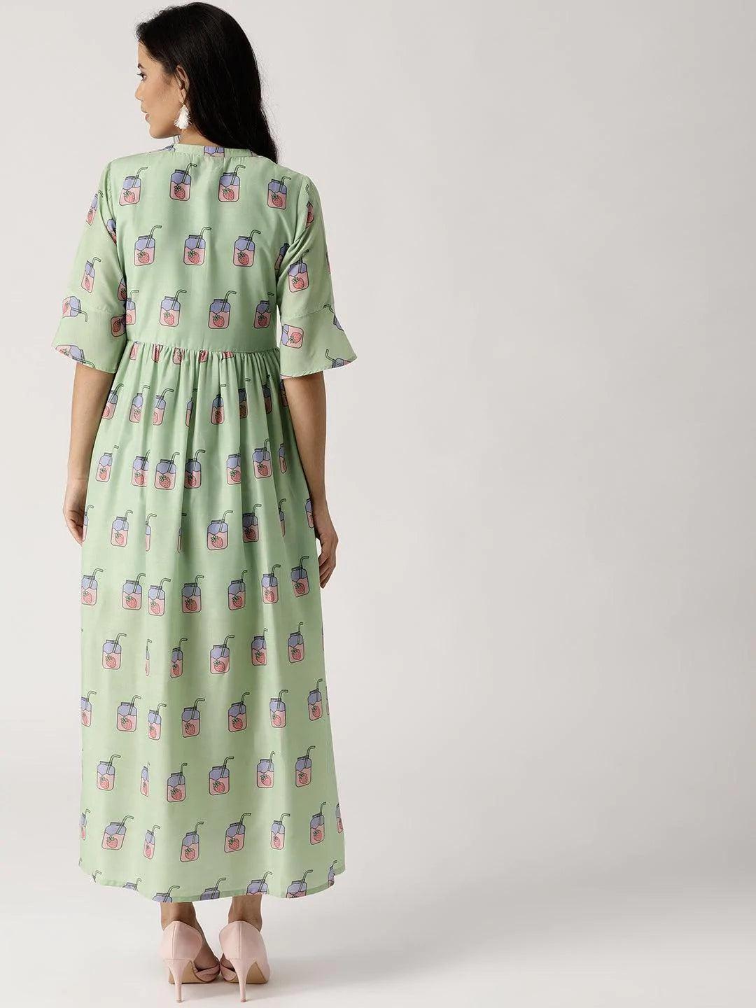 Green Printed Silk Dress