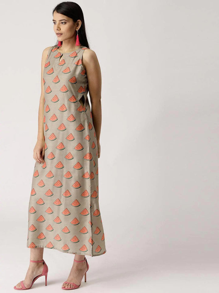 Brown Printed Silk Dress - ShopLibas