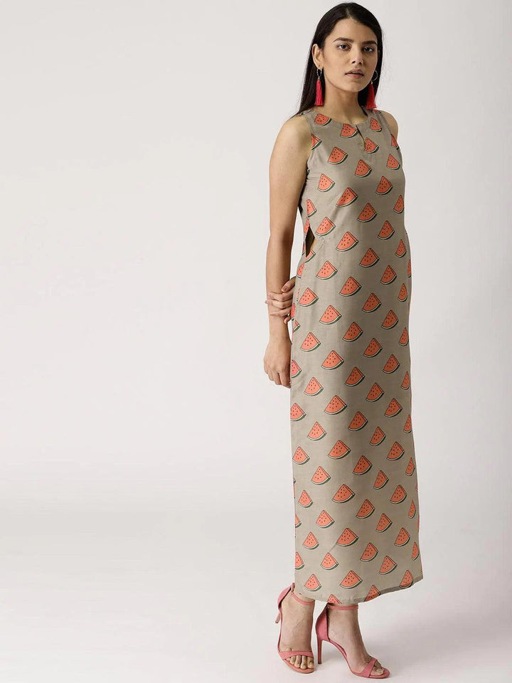 Brown Printed Silk Dress - ShopLibas