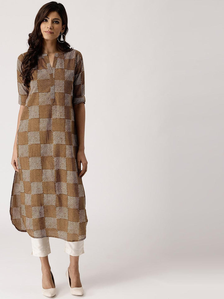 Green Checkered Cotton Kurta - ShopLibas