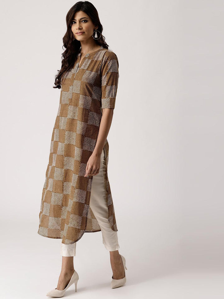 Green Checkered Cotton Kurta - ShopLibas